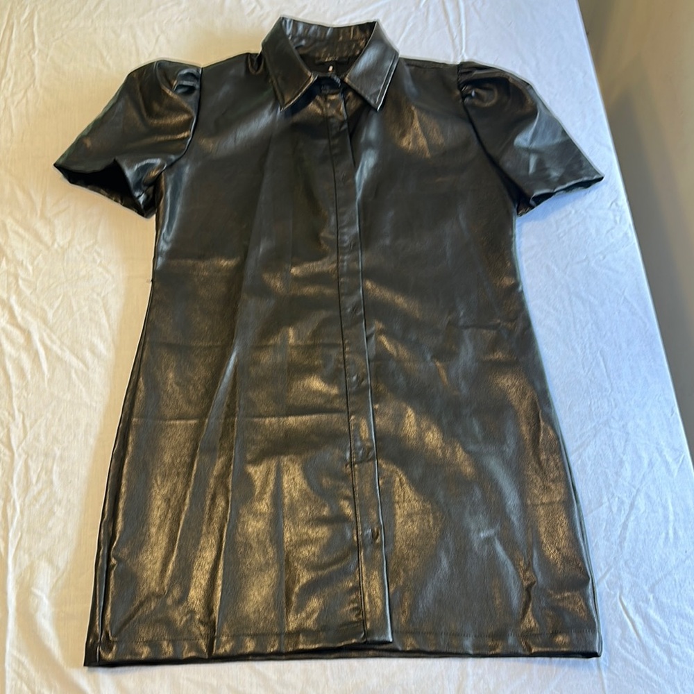 Aqua Black Faux Leather Dress